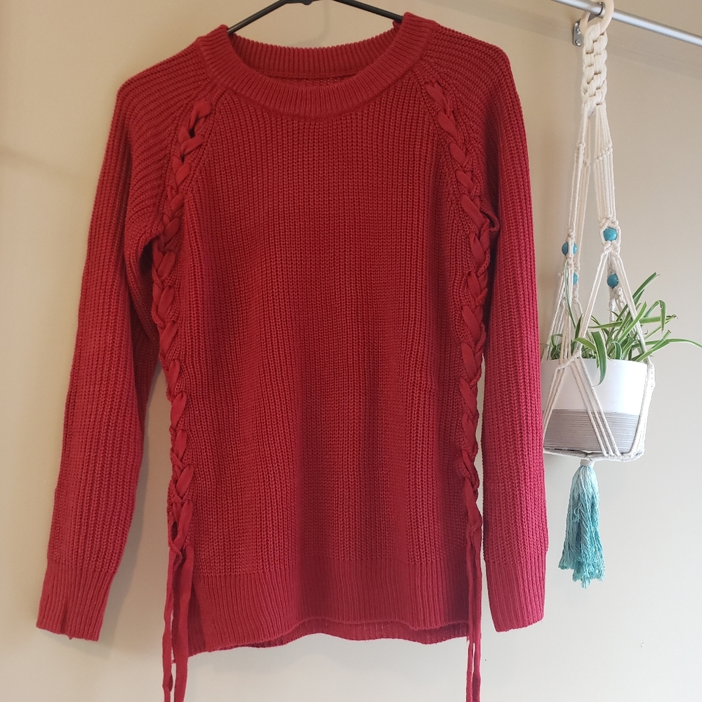 Red Sweater with Braided Sides